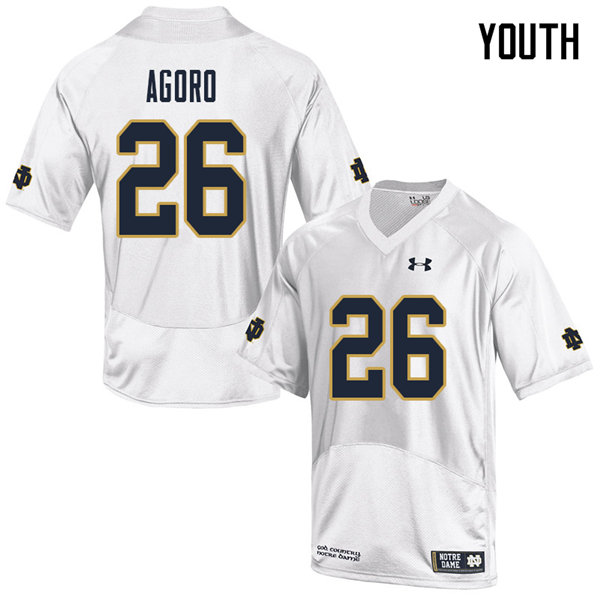 Youth NCAA Notre Dame Fighting Irish #26 Temitope Agoro Stitched College Under Armour Authentic White Football Jersey BV10O62FW